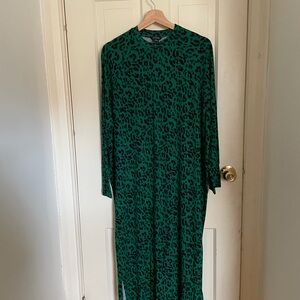 Monki Green Animal Print Long Sleeve Dress